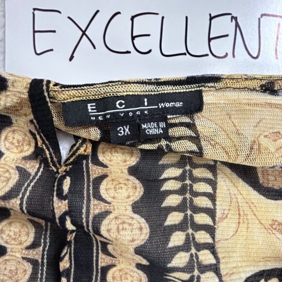 ECI New York Womens Baroque Print Tunic Top Size 3X Black Gold Long Sleeve Boho - Picture 3 of 8